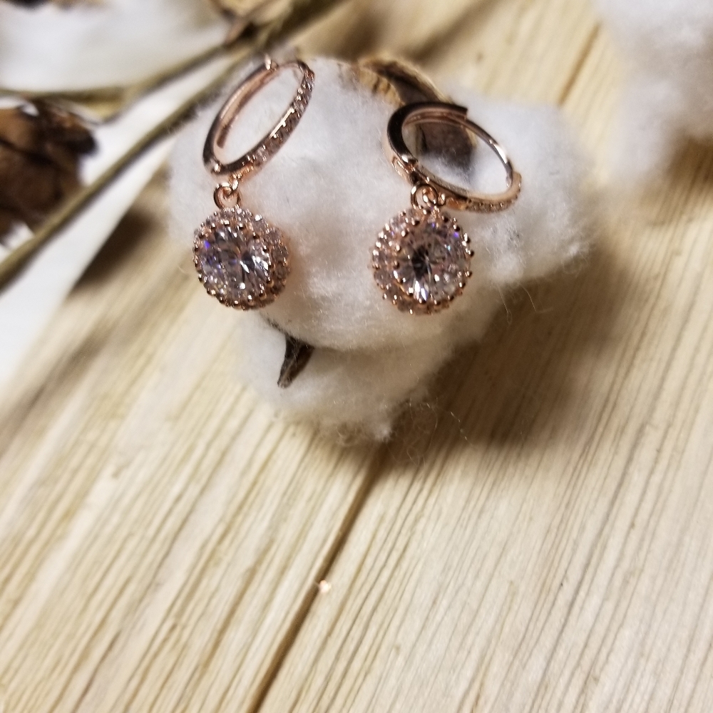 Gorgeous ROSE GOLD Dangle earrings with CZ's - Picture 6 of 8